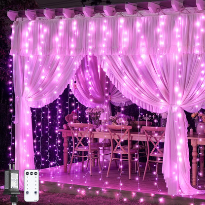 300 LED Curtain Lights, Pink String Lights for Bedroom, 9.8X9.8 Ft