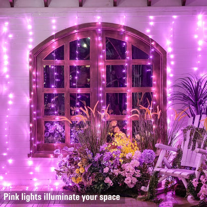 300 LED Curtain Lights, Pink String Lights for Bedroom, 9.8X9.8 Ft