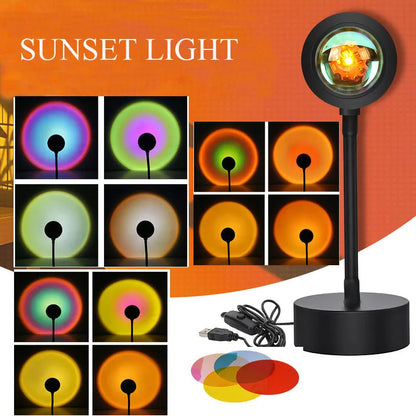ZK20 Sunset Lamp Led Projector Remote Control Rainbow Atmosphere Night Light Photographic Home Background Wall Decoration Lamp