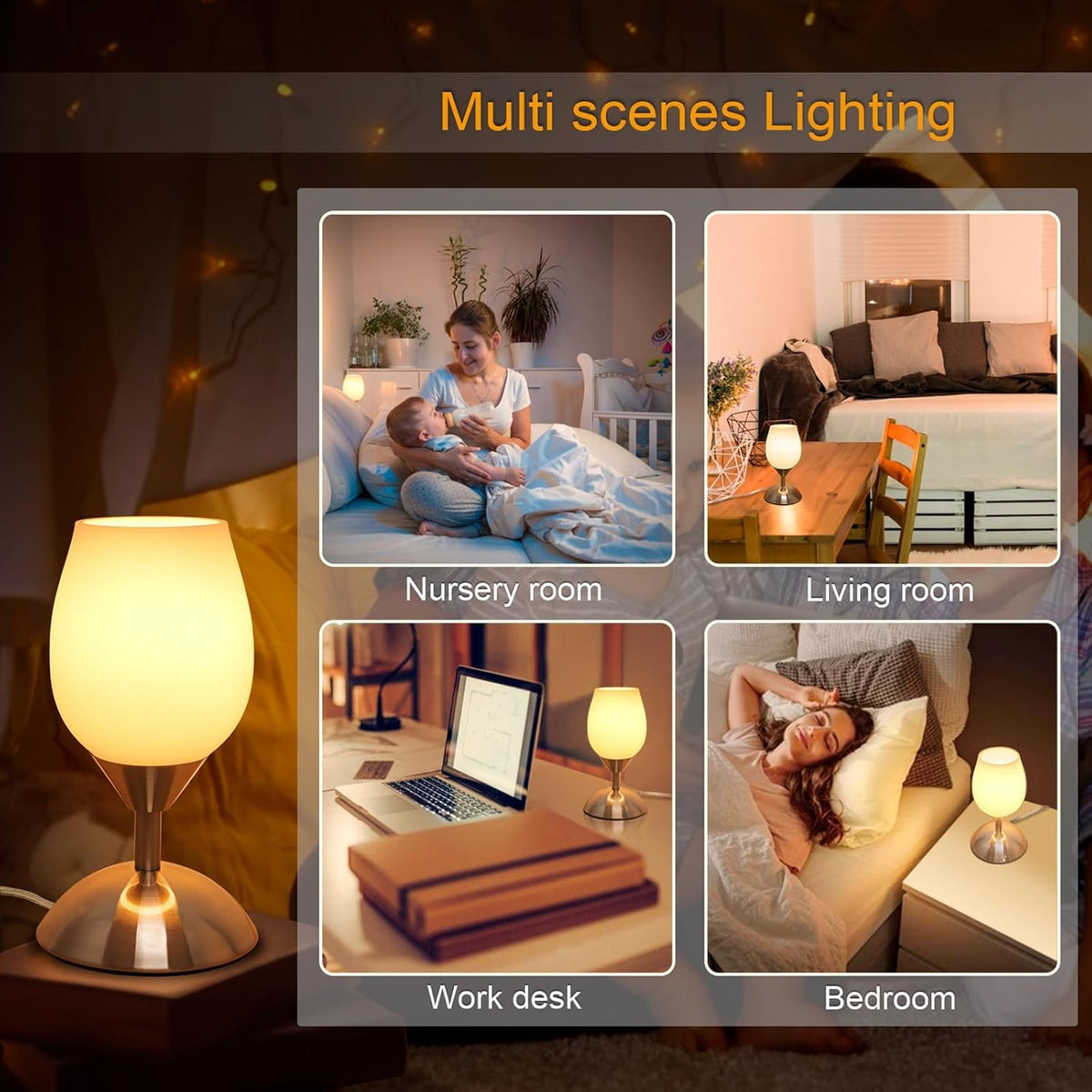Small Touch Lamp for Bedroom Nightstand, 3-Way Dimmable Bedside Lamps Opal Glass Desk Lamp Silver Base, Tiny Table Lamp for Small Spaces Ambient Lighting for Living Room, E12 Bulb Included