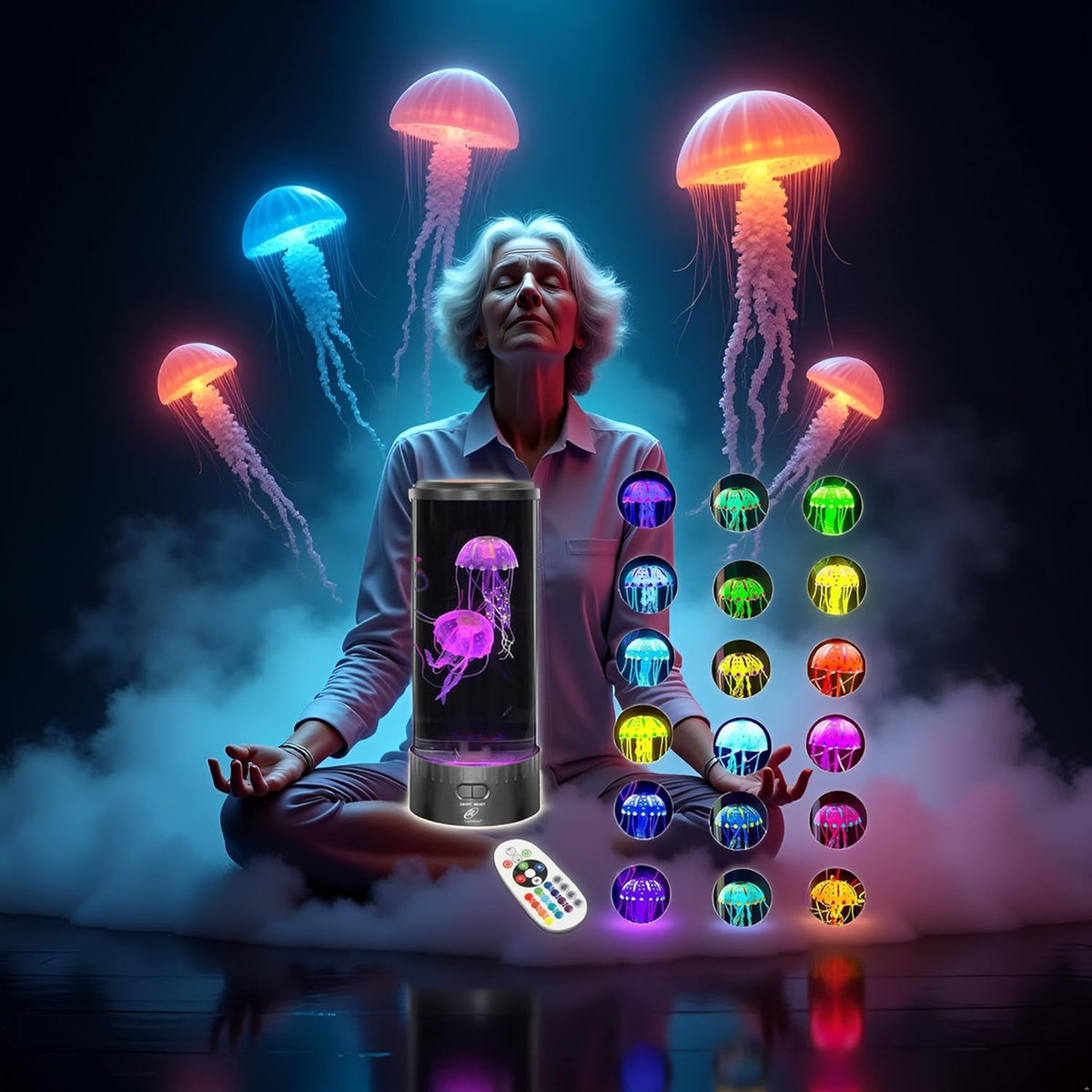 Large LED Jellyfish Lamp, 18 Color Changing Leds