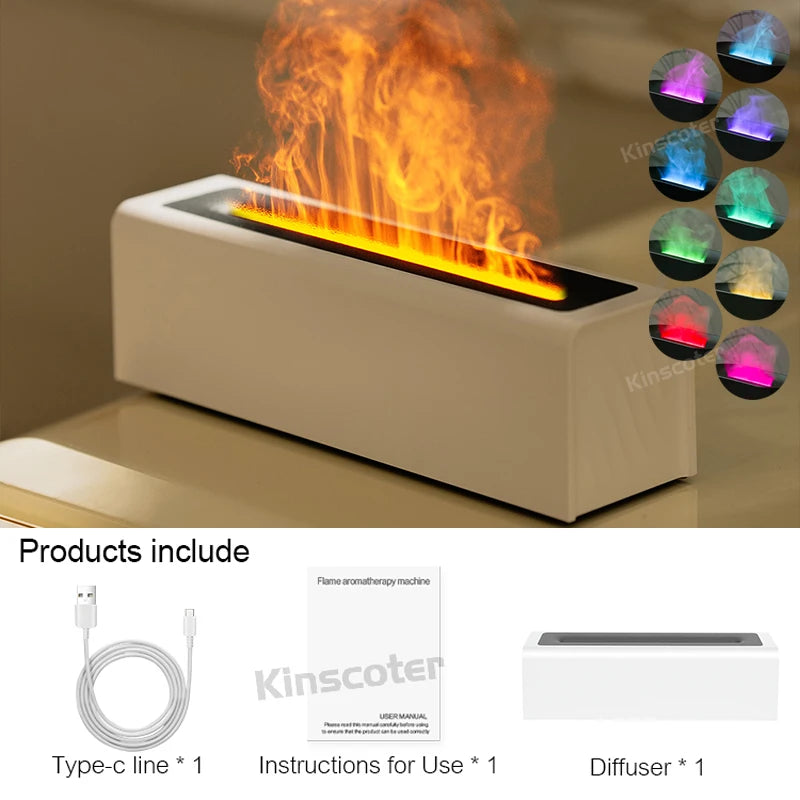 KINSCOTER Essential Oil Aroma Diffuser Flame Air Humidifier Ultrasonic Cool Mist Difusor with RGB Realistic Fire Night Light