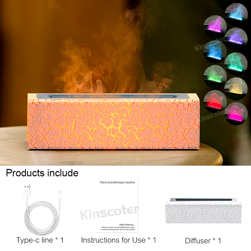 KINSCOTER Essential Oil Aroma Diffuser Flame Air Humidifier Ultrasonic Cool Mist Difusor with RGB Realistic Fire Night Light