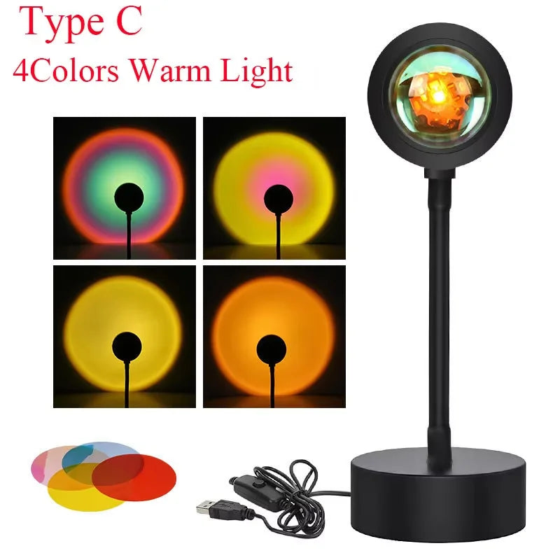 ZK20 Sunset Lamp Led Projector Remote Control Rainbow Atmosphere Night Light Photographic Home Background Wall Decoration Lamp