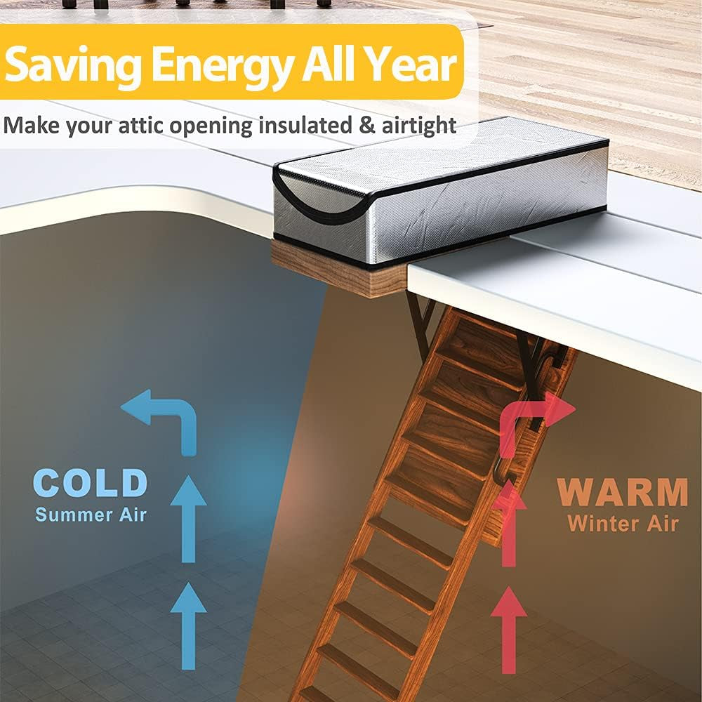 Attic Door Insulation Cover 25"X54"X11", Energy Saving Tent Attic Stairs Cover Ladder Pull down Insulator, R-Value 15.5 Thicken Aluminum Foil Stairway Insulation with Zipper Fireproof