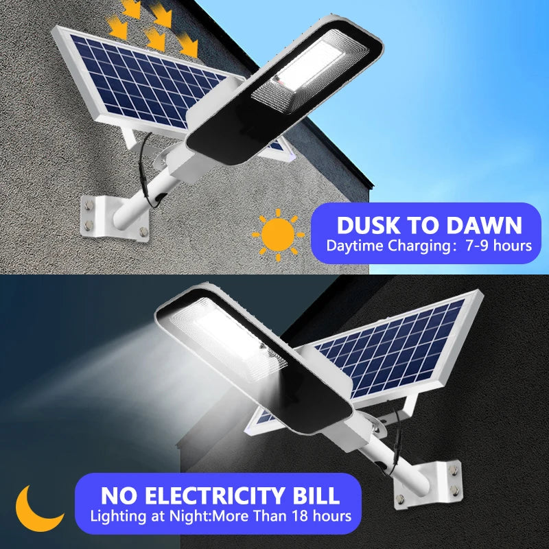 200W Powerful Solar Light Outdoor Solar Street Light 6000Mah Waterproof Automatic Dusk to Dawn Street Light for Garage Garden