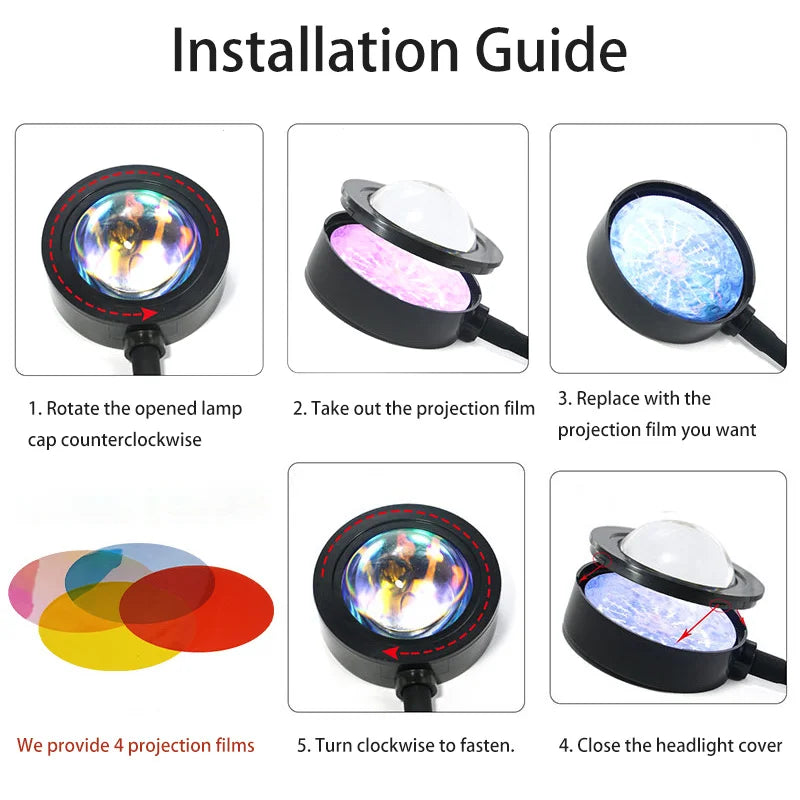 ZK20 Sunset Lamp Led Projector Remote Control Rainbow Atmosphere Night Light Photographic Home Background Wall Decoration Lamp