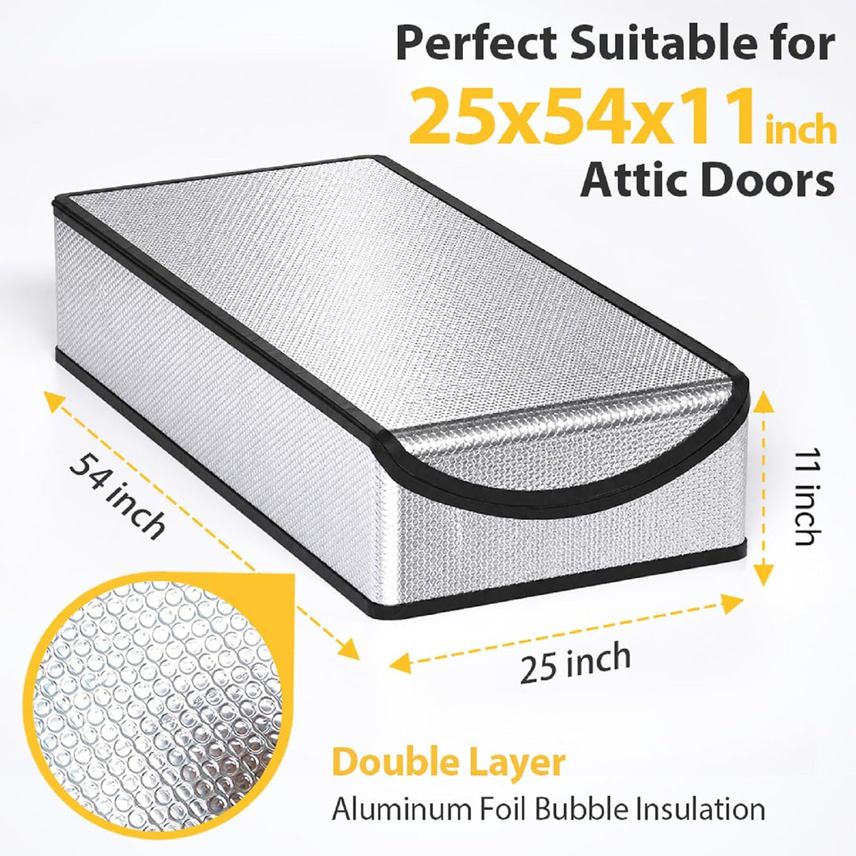 Attic Door Insulation Cover 25"X54"X11", Energy Saving Tent Attic Stairs Cover Ladder Pull down Insulator, R-Value 15.5 Thicken Aluminum Foil Stairway Insulation with Zipper Fireproof