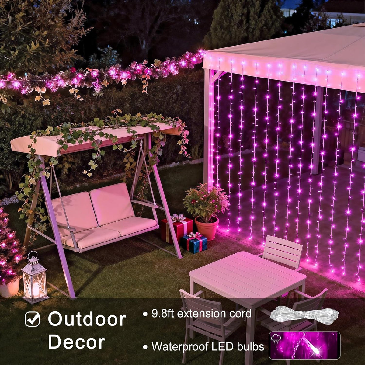 300 LED Curtain Lights, Pink String Lights for Bedroom, 9.8X9.8 Ft