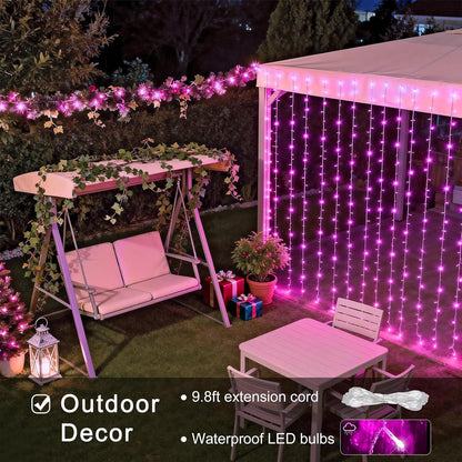 300 LED Curtain Lights, Pink String Lights for Bedroom, 9.8X9.8 Ft