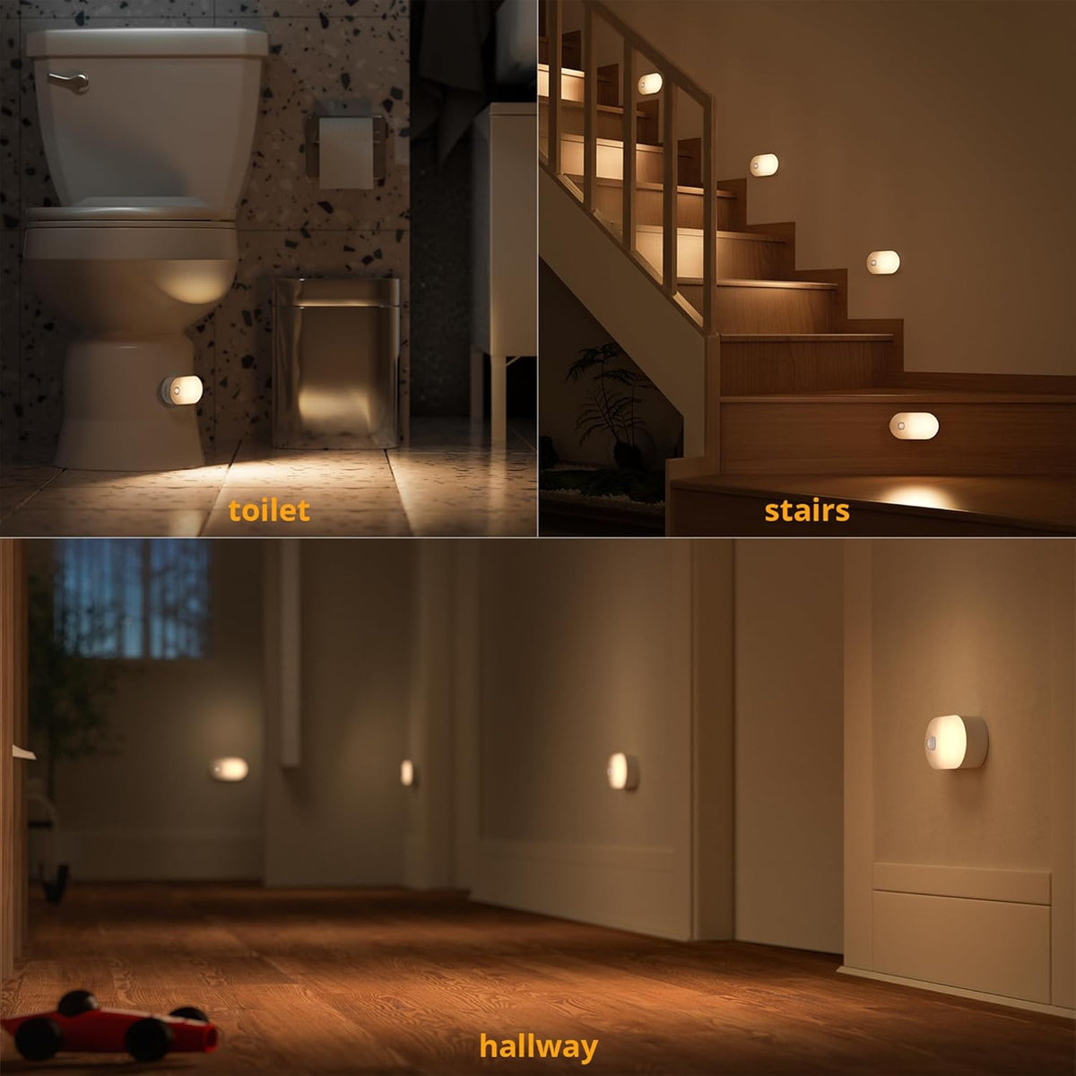 Rechargeable Battery Night Light with Motion Sensor, Portable Mini Warm White LED Stick-On Closet Light, Adjustable Brightness for Bathroom, Bedroom, Kitchen, Cabinet, Stairs, Hallway, 2-Pack