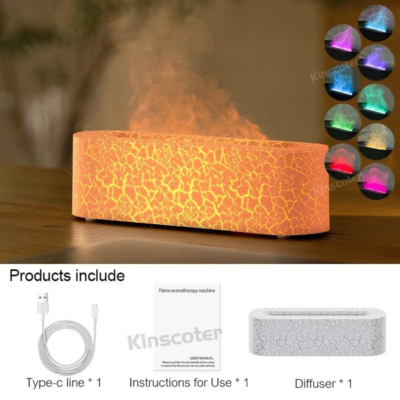 KINSCOTER Essential Oil Aroma Diffuser Flame Air Humidifier Ultrasonic Cool Mist Difusor with RGB Realistic Fire Night Light