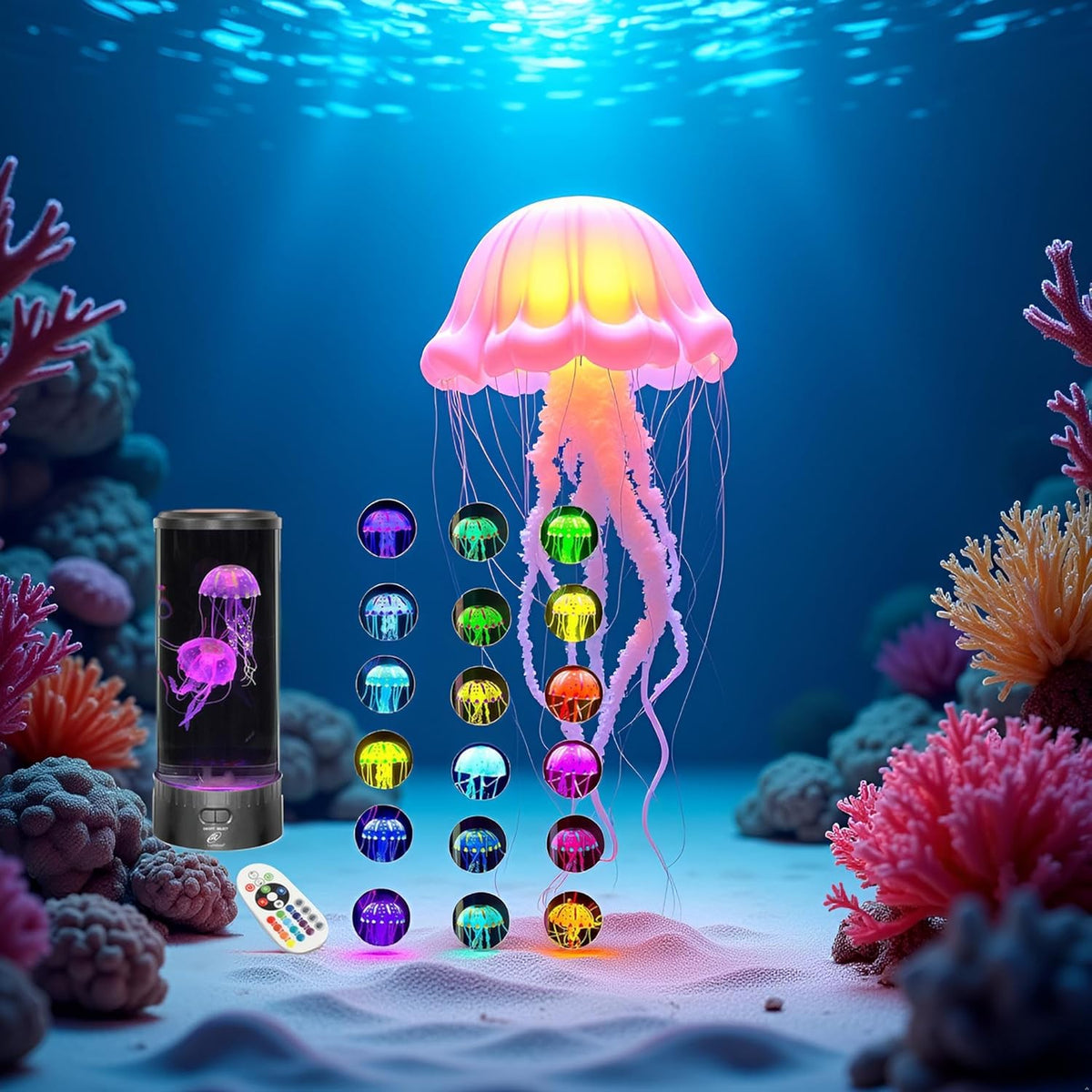 Large LED Jellyfish Lamp, 18 Color Changing Leds