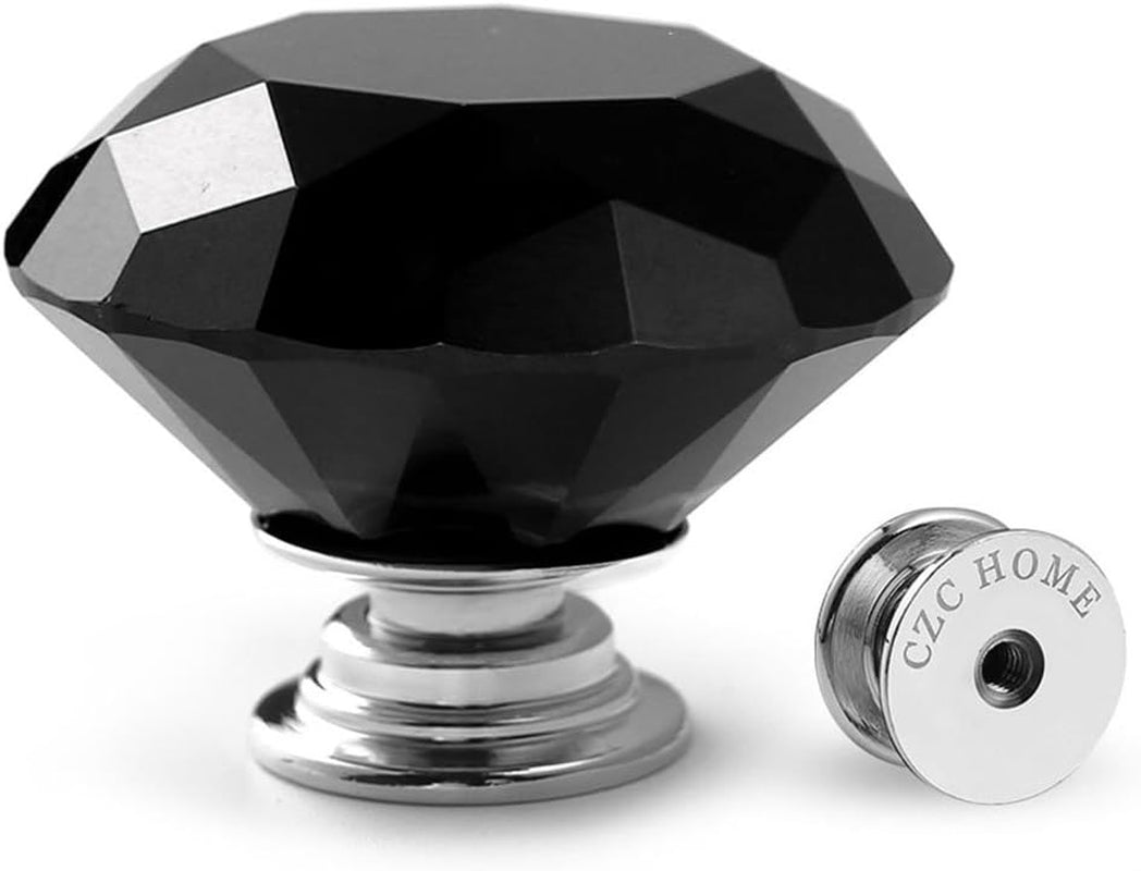 10 PCS Diamond Crystal Glass Pull Handle Cabinet Knobs Cupboard Drawers Cabinet Dresser Bookcase Wardrobe (40Mm, Black)