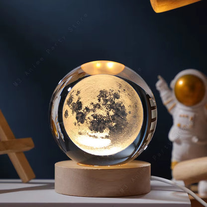 Unique 3D Crystal Ball Night Light Led Lamp Bedside Table Glowing Galaxy Lamp Saturn Planets Moon Birthday Gift Toy 5Cm
