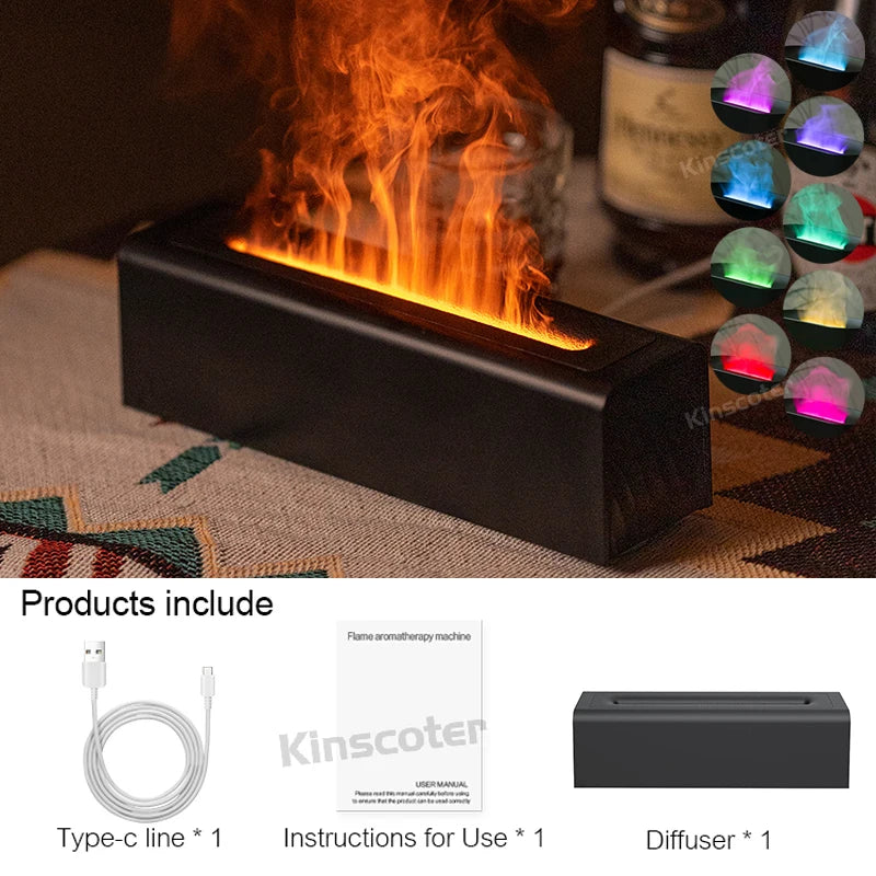 KINSCOTER Essential Oil Aroma Diffuser Flame Air Humidifier Ultrasonic Cool Mist Difusor with RGB Realistic Fire Night Light