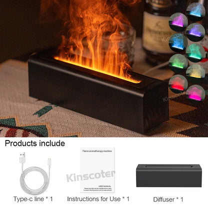 KINSCOTER Essential Oil Aroma Diffuser Flame Air Humidifier Ultrasonic Cool Mist Difusor with RGB Realistic Fire Night Light