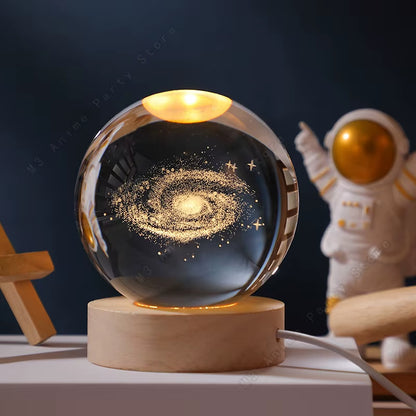 Unique 3D Crystal Ball Night Light Led Lamp Bedside Table Glowing Galaxy Lamp Saturn Planets Moon Birthday Gift Toy 5Cm